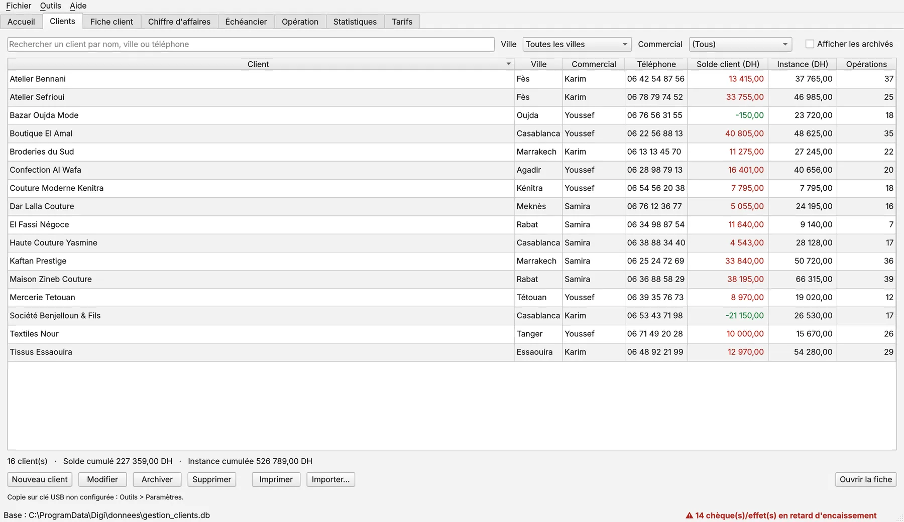 Liste des clients dans DigiClient